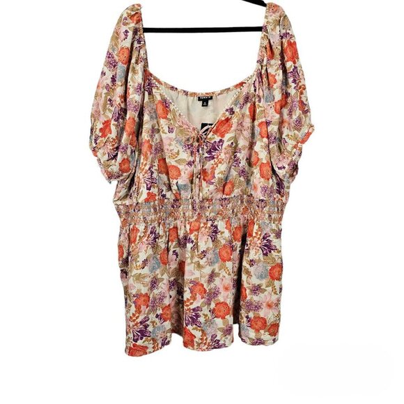 Torrid Georgette Eyelet Smocked Waist Puff Sleeve Floral Boho Top - Picture 2 of 10